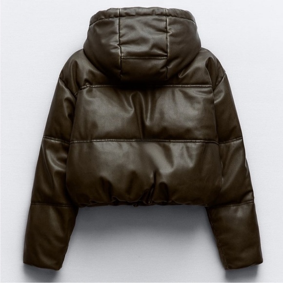 Zara Faux Leather Cropped Puffer Anorak - Picture 5 of 8